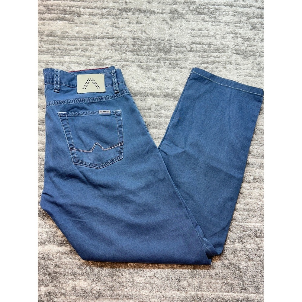 Alberto Stone Modern Fit Pants Mens 33x32 Blue Fadeout Twill Stretch Chino